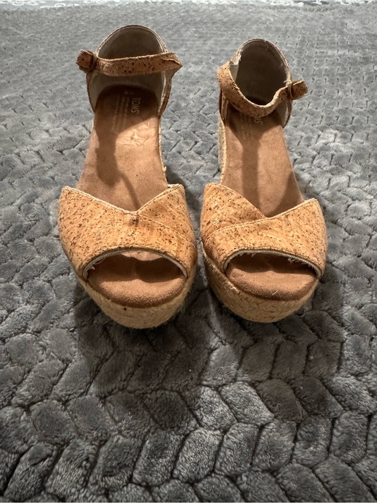 Toms Shoes - TOMS Cork Wedge Sandals in Tan with Ankle Strap
